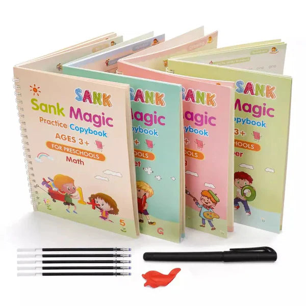 Tech Swadeshi 3D Groove Magic Book Set (4 Books, 10 Refills, 1 Pen, 1 Grip Pen)