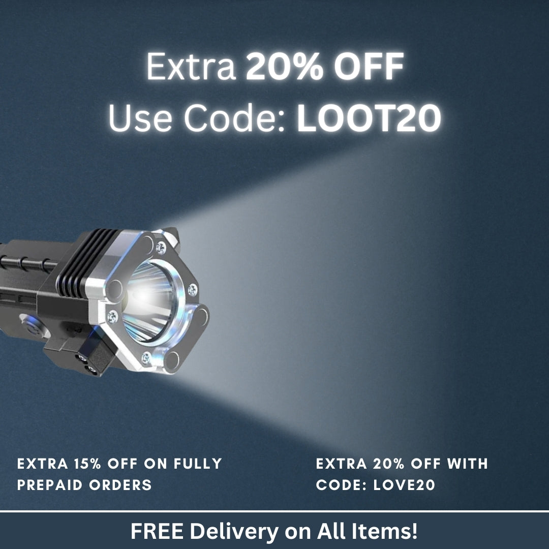Tech Swadeshi High Power LED Flashlight | Rechargeable, Multi-Mode, with Emergency Hammer