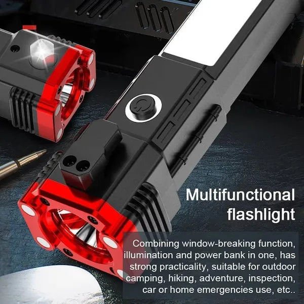 Tech Swadeshi High Power LED Flashlight | Rechargeable, Multi-Mode, with Emergency Hammer