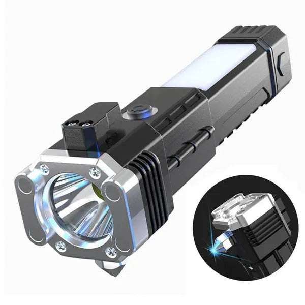 Tech Swadeshi High Power LED Flashlight | Rechargeable, Multi-Mode, with Emergency Hammer